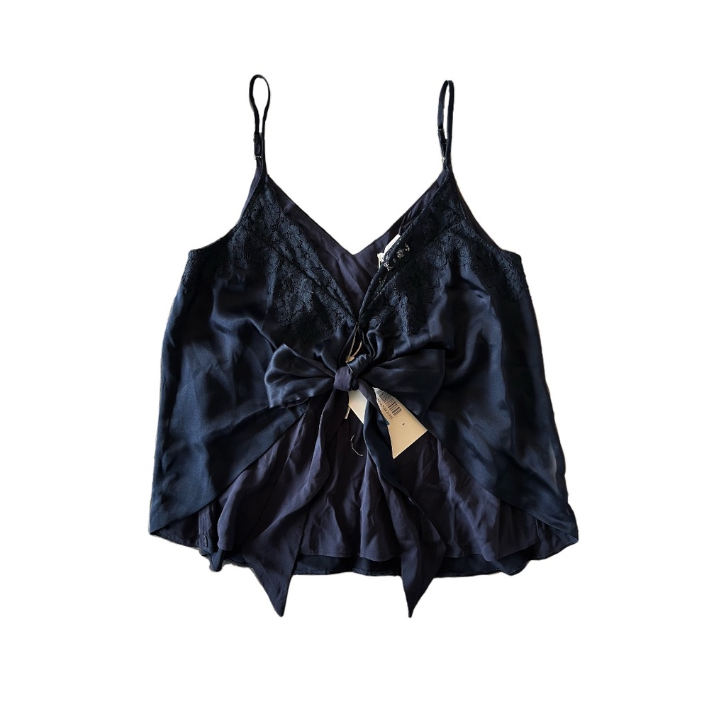 Cami NYC 'The Dallas' Tie-Front Silk Cropped Tank in Cosmos Size S